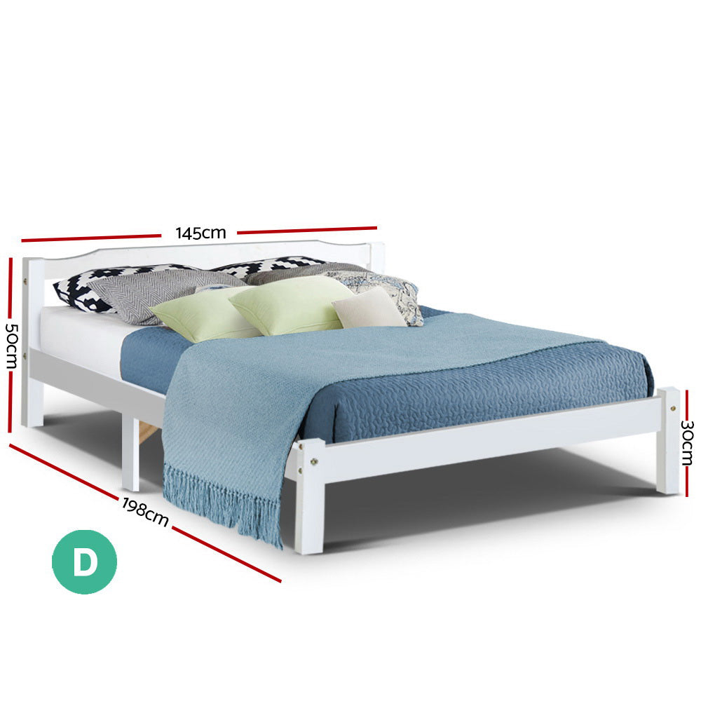 Artiss Bed Frame Double Size Wooden White LEXI-1