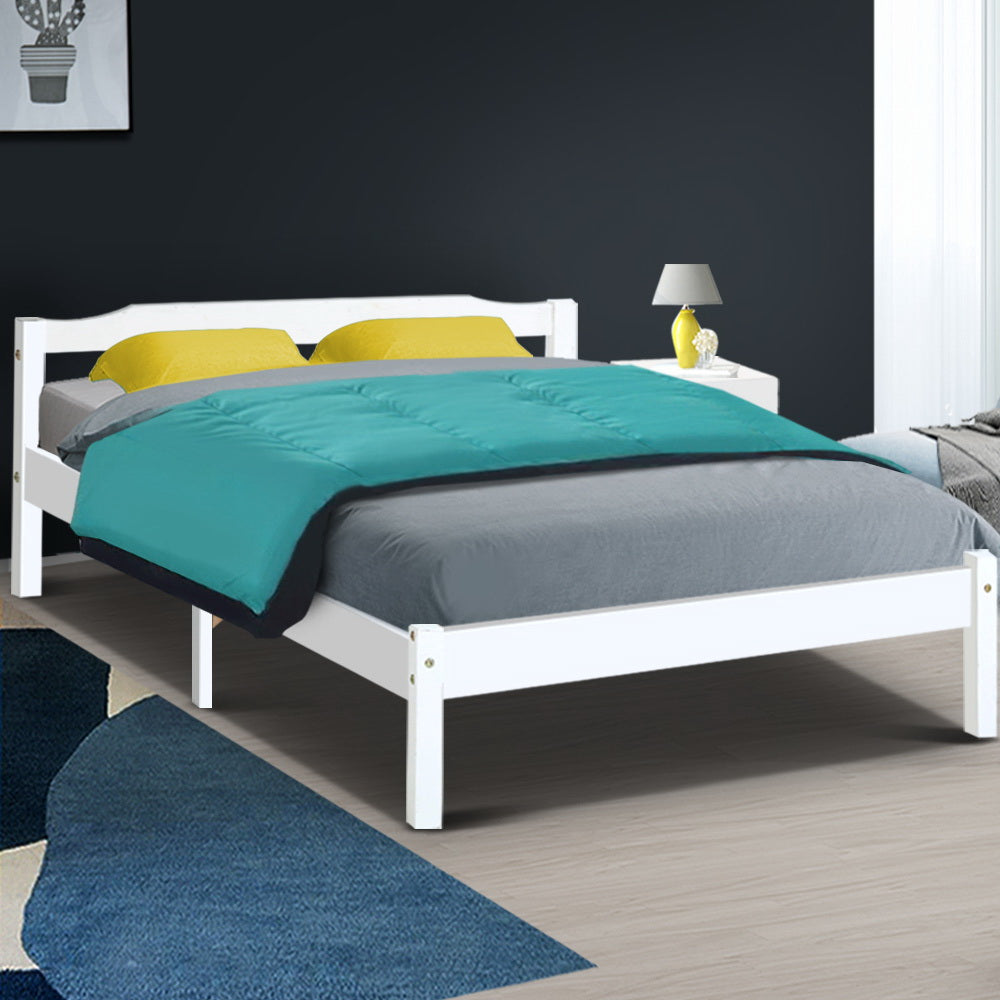 Artiss Bed Frame Double Size Wooden White LEXI-6