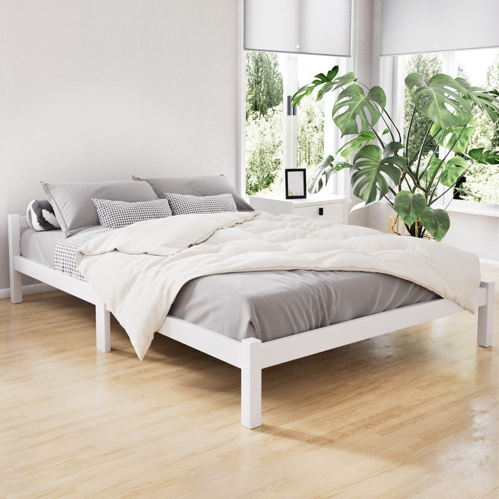 Artiss Bed Frame Double Size Wooden White LEXI-7