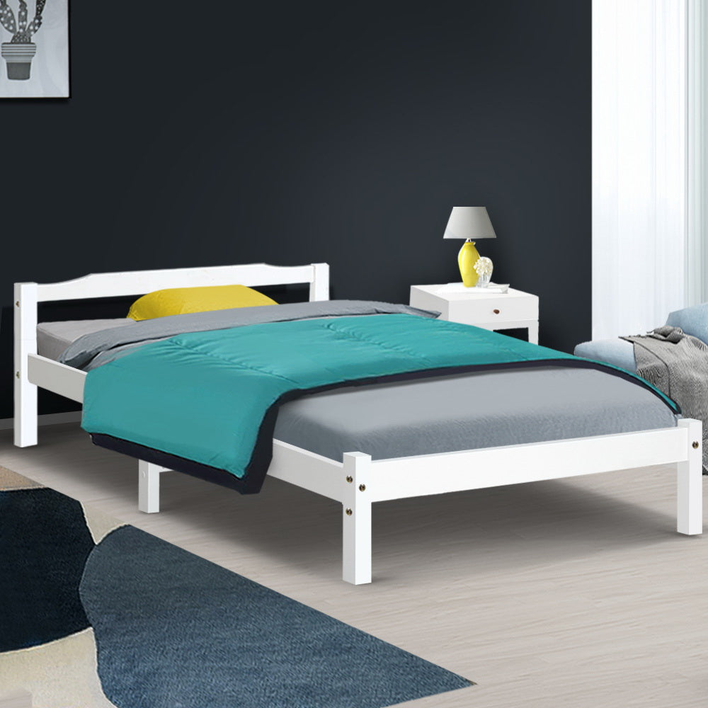 Artiss Bed Frame King Single Size Wooden White LEXI-6