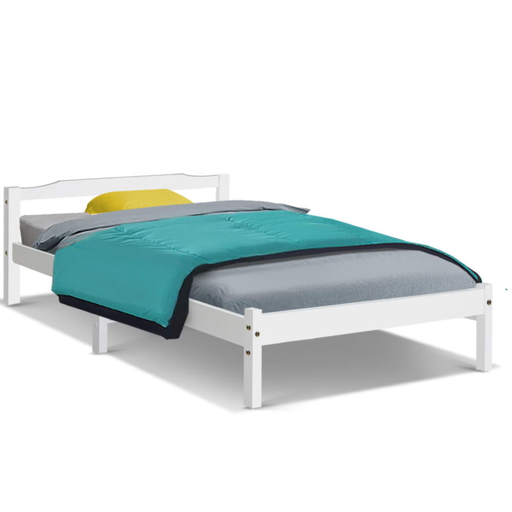 Artiss Bed Frame Single Size Wooden White LEXI-0