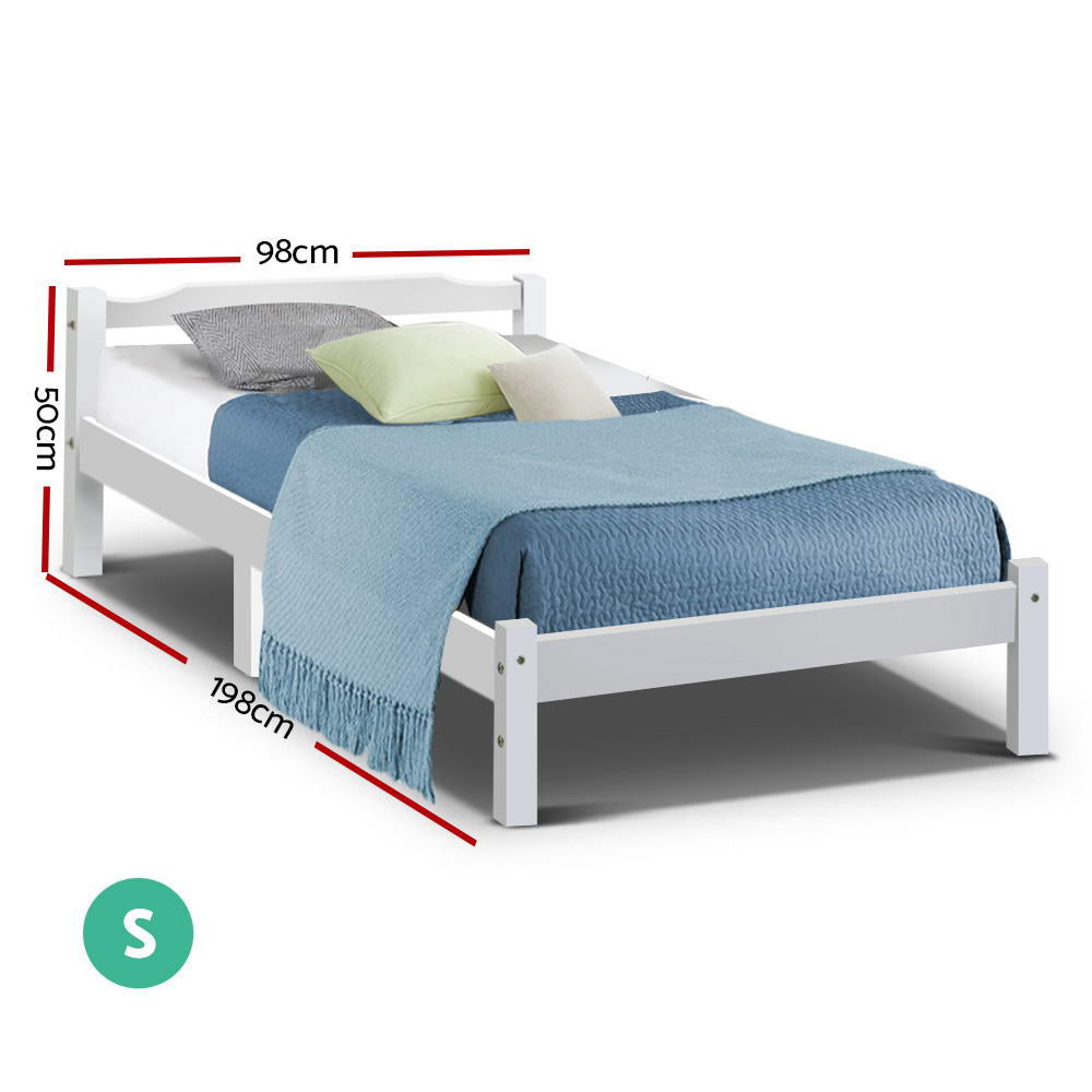 Artiss Bed Frame Single Size Wooden White LEXI-1