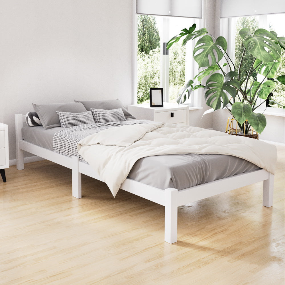 Artiss Bed Frame Single Size Wooden White LEXI-7