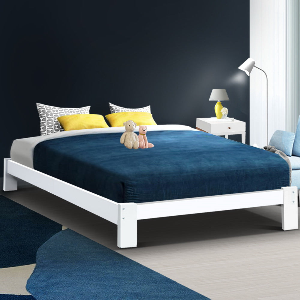 Artiss Bed Frame Double Size Wooden White JADE-6