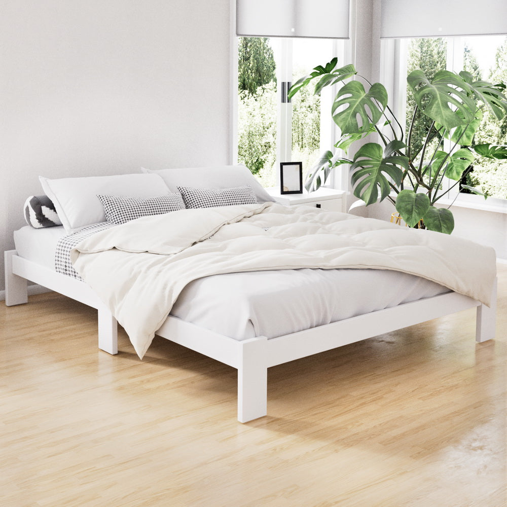 Artiss Bed Frame Double Size Wooden White JADE-7