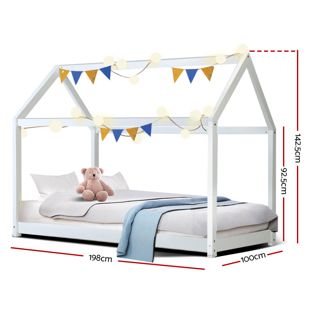 Artiss Bed Frame Wooden Kids House Frame White CASA-1