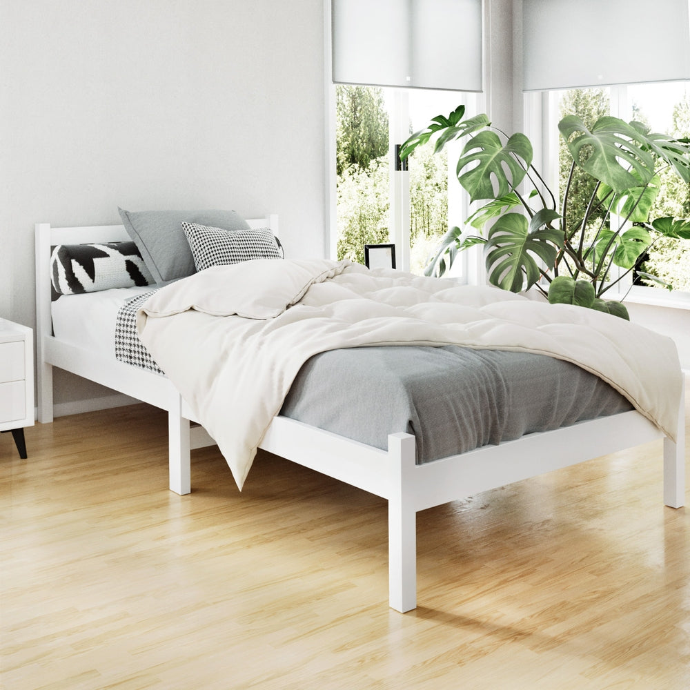 Artiss Bed Frame King Single Size Wooden White SOFIE-1