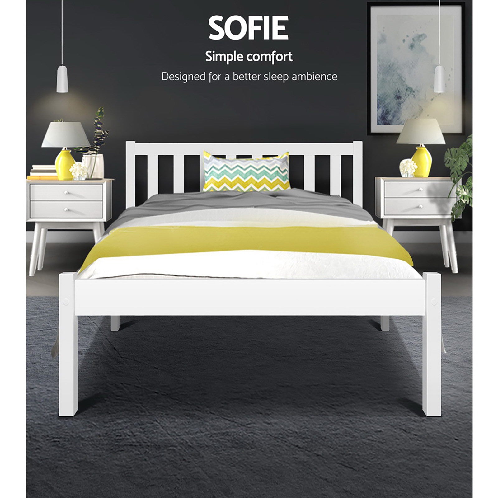 Artiss Bed Frame King Single Size Wooden White SOFIE-3