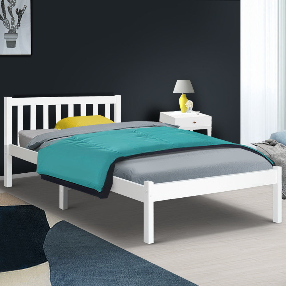 Artiss Bed Frame King Single Size Wooden White SOFIE-7