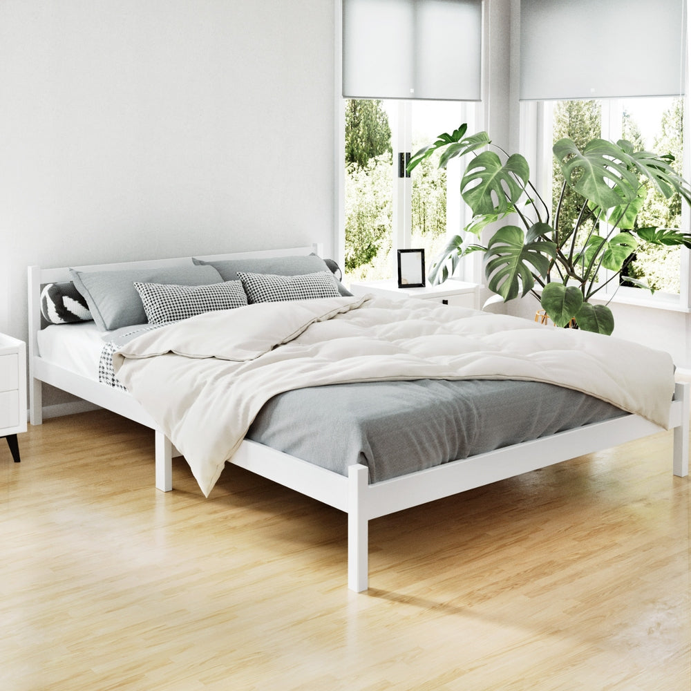 Artiss Bed Frame Queen Size Wooden White SOFIE-1