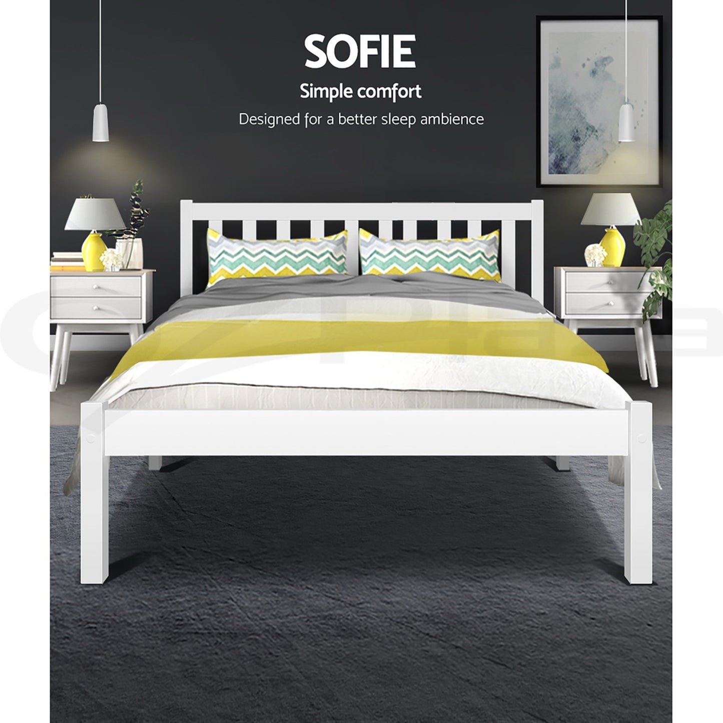 Artiss Bed Frame Queen Size Wooden White SOFIE-3