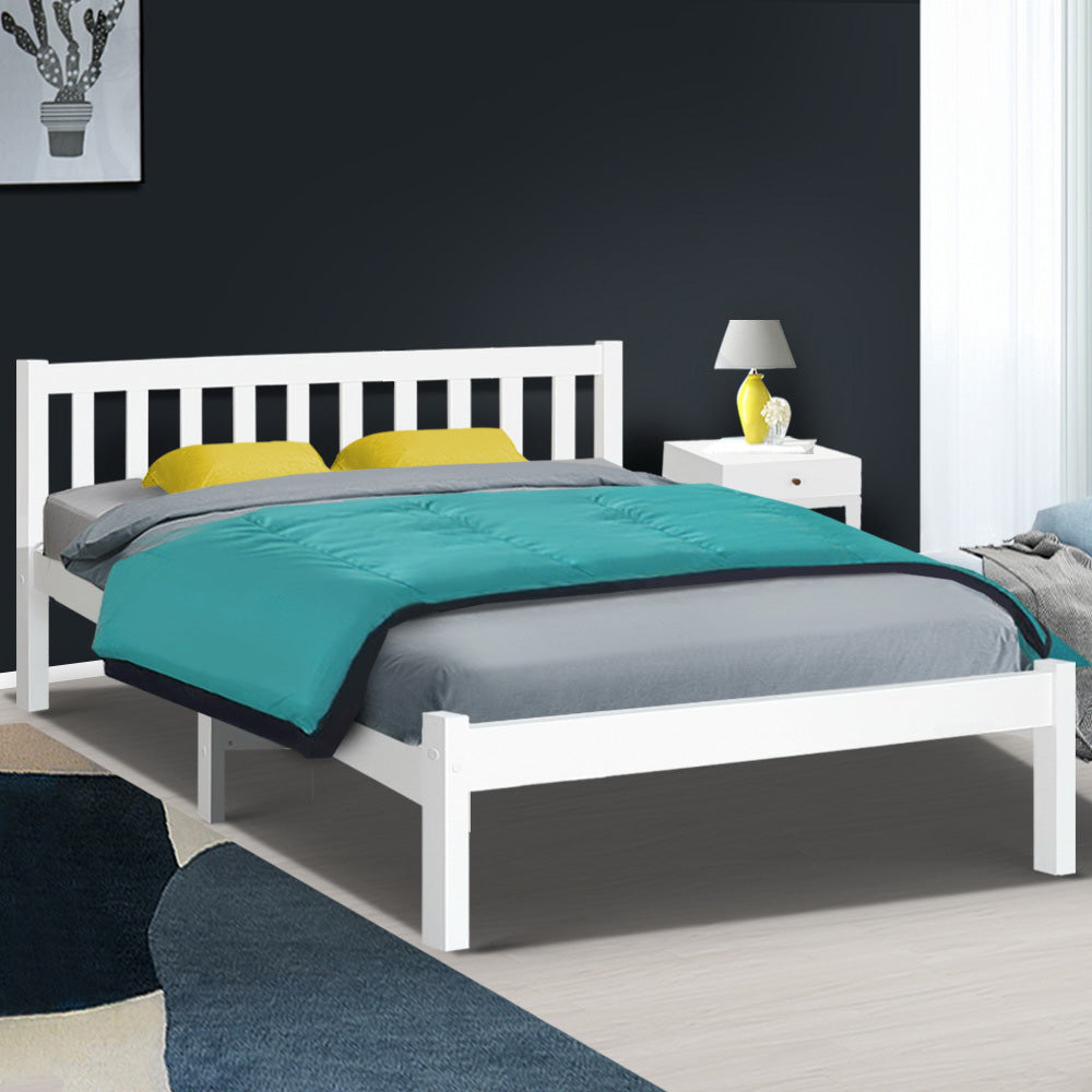 Artiss Bed Frame Queen Size Wooden White SOFIE-7