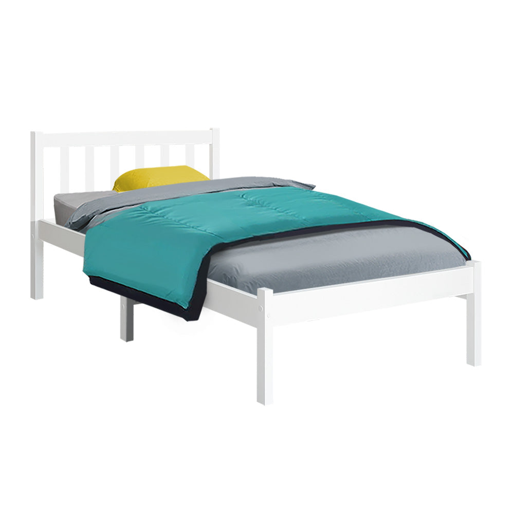 Artiss Bed Frame Single Size Wooden White SOFIE-0