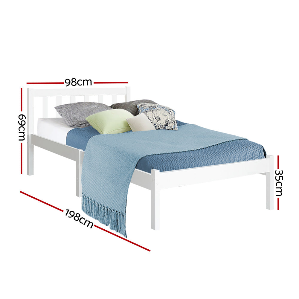 Artiss Bed Frame Single Size Wooden White SOFIE-1