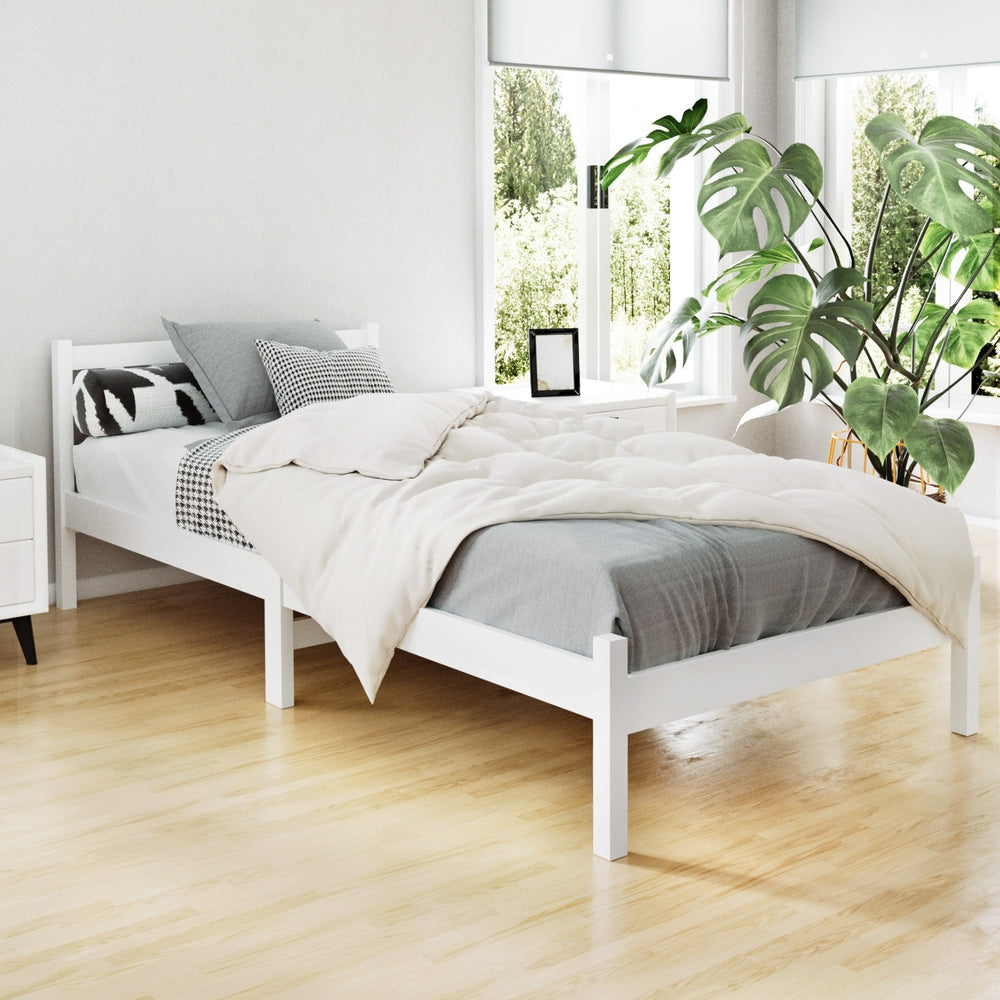 Artiss Bed Frame Single Size Wooden White SOFIE-7