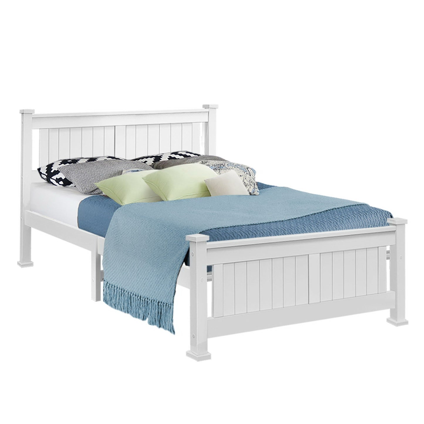 Artiss Bed Frame Double Size Wooden White RIO-0