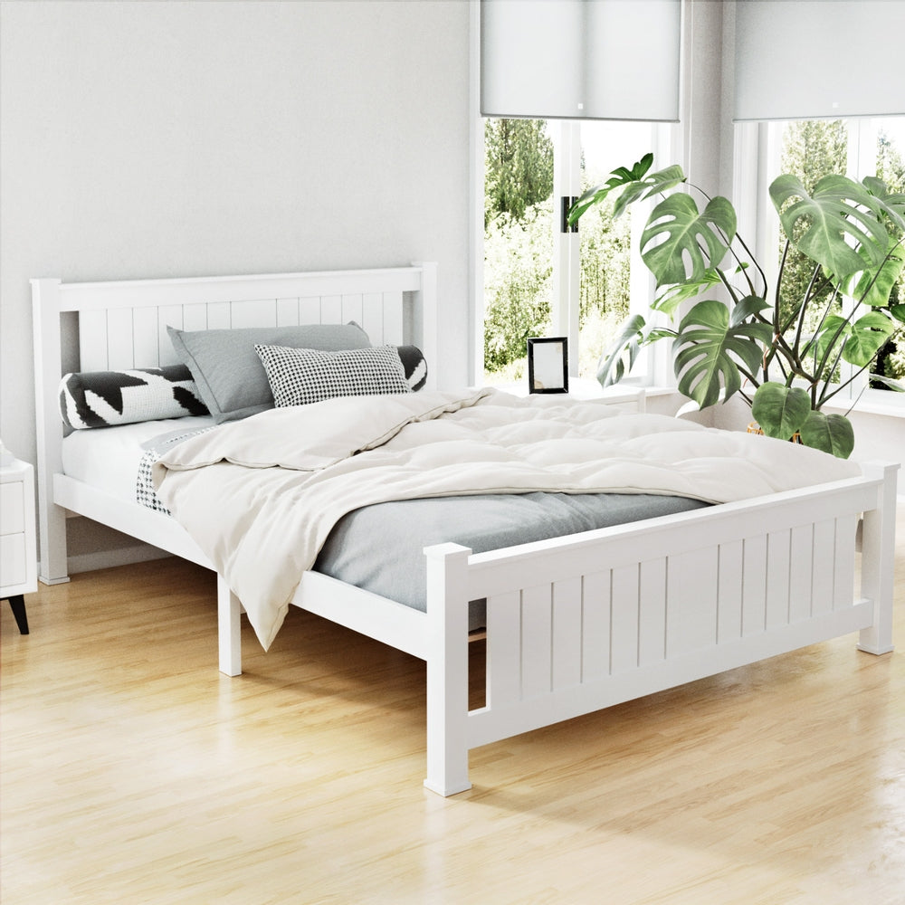 Artiss Bed Frame Double Size Wooden White RIO-1