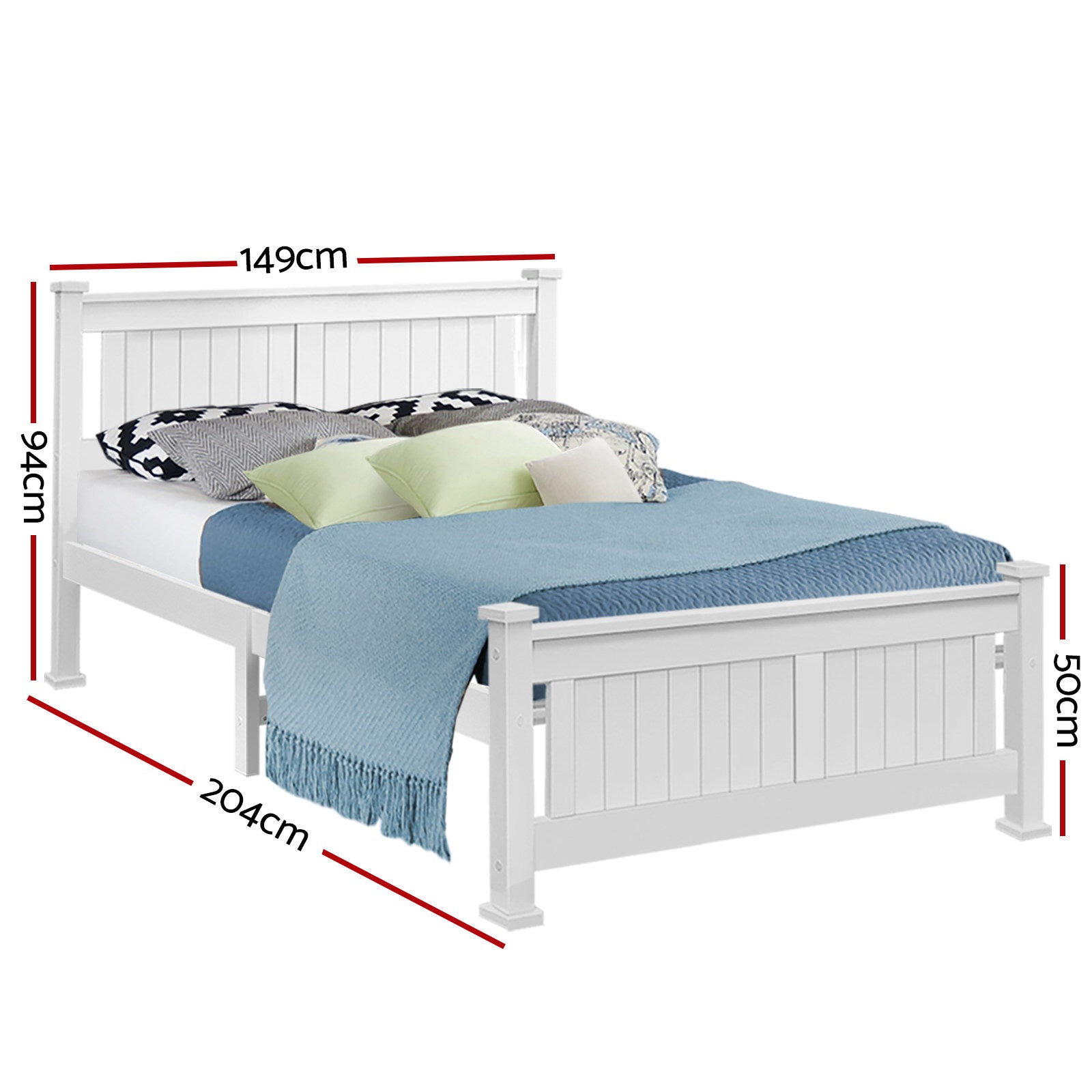 Artiss Bed Frame Double Size Wooden White RIO-2