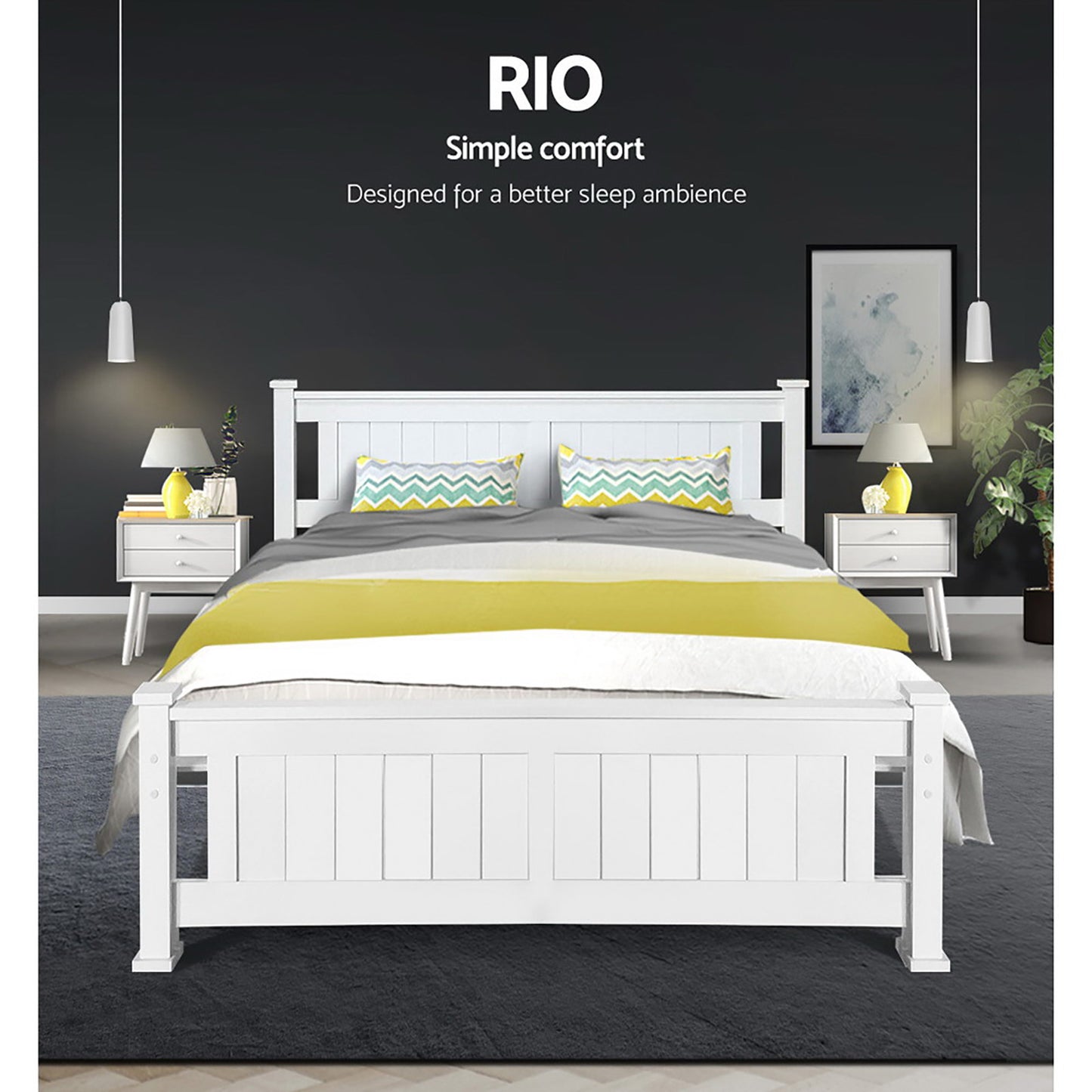 Artiss Bed Frame Double Size Wooden White RIO-3