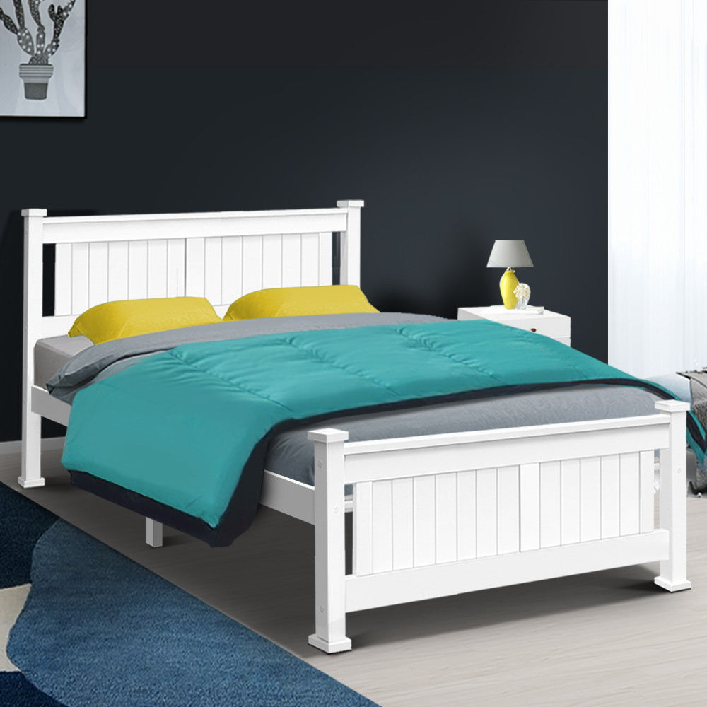 Artiss Bed Frame Double Size Wooden White RIO-7