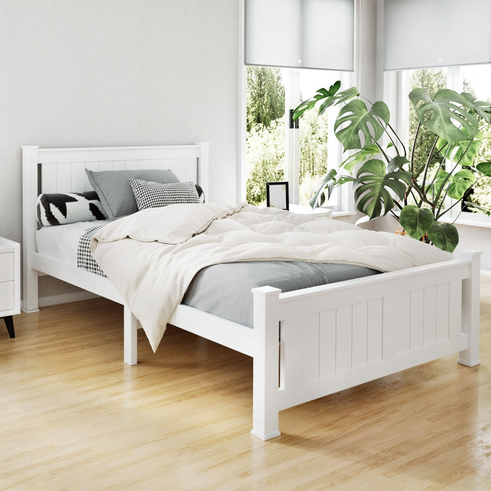 Artiss Bed Frame King Single Size Wooden White RIO-1