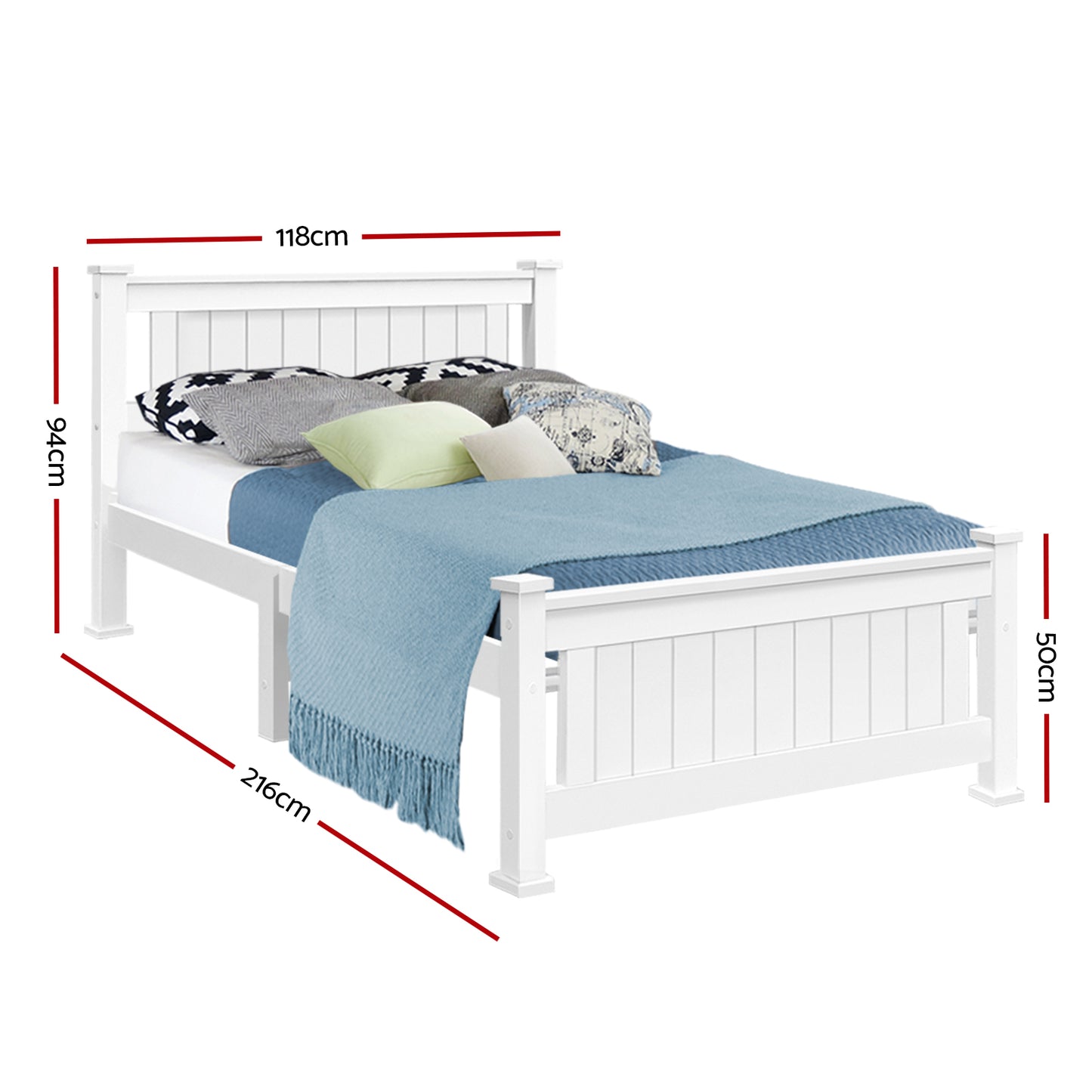 Artiss Bed Frame King Single Size Wooden White RIO-2