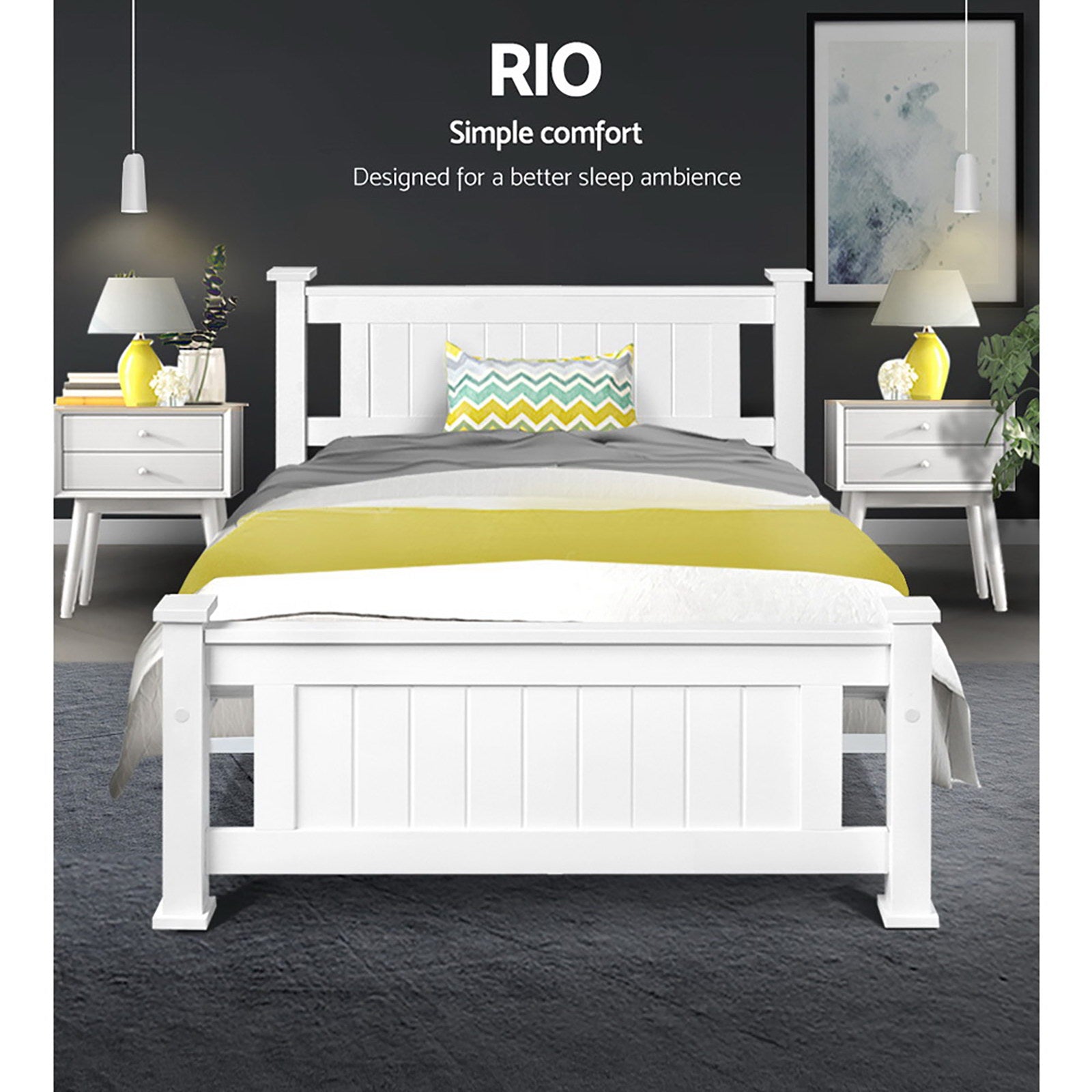 Artiss Bed Frame King Single Size Wooden White RIO-3