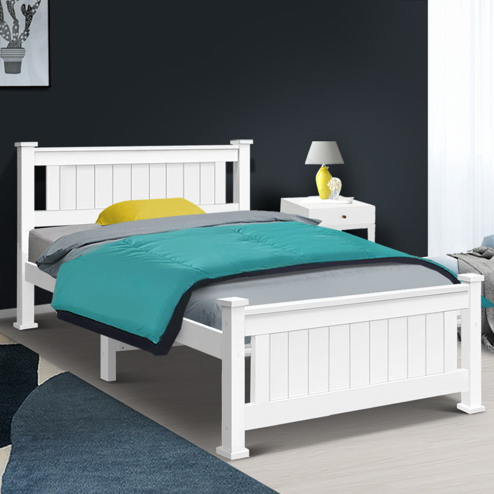 Artiss Bed Frame King Single Size Wooden White RIO-7