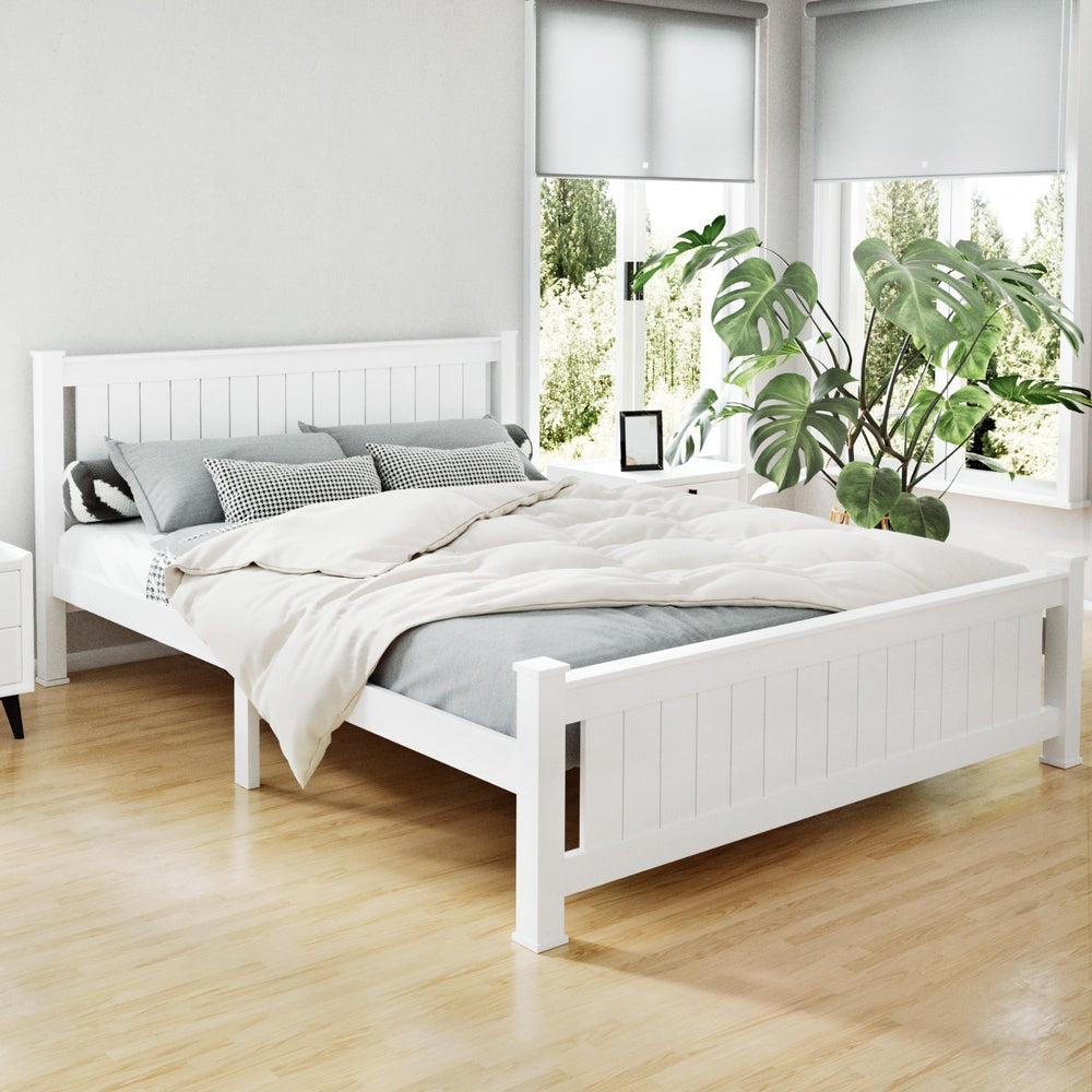 Artiss Bed Frame Queen Size Wooden White RIO-1