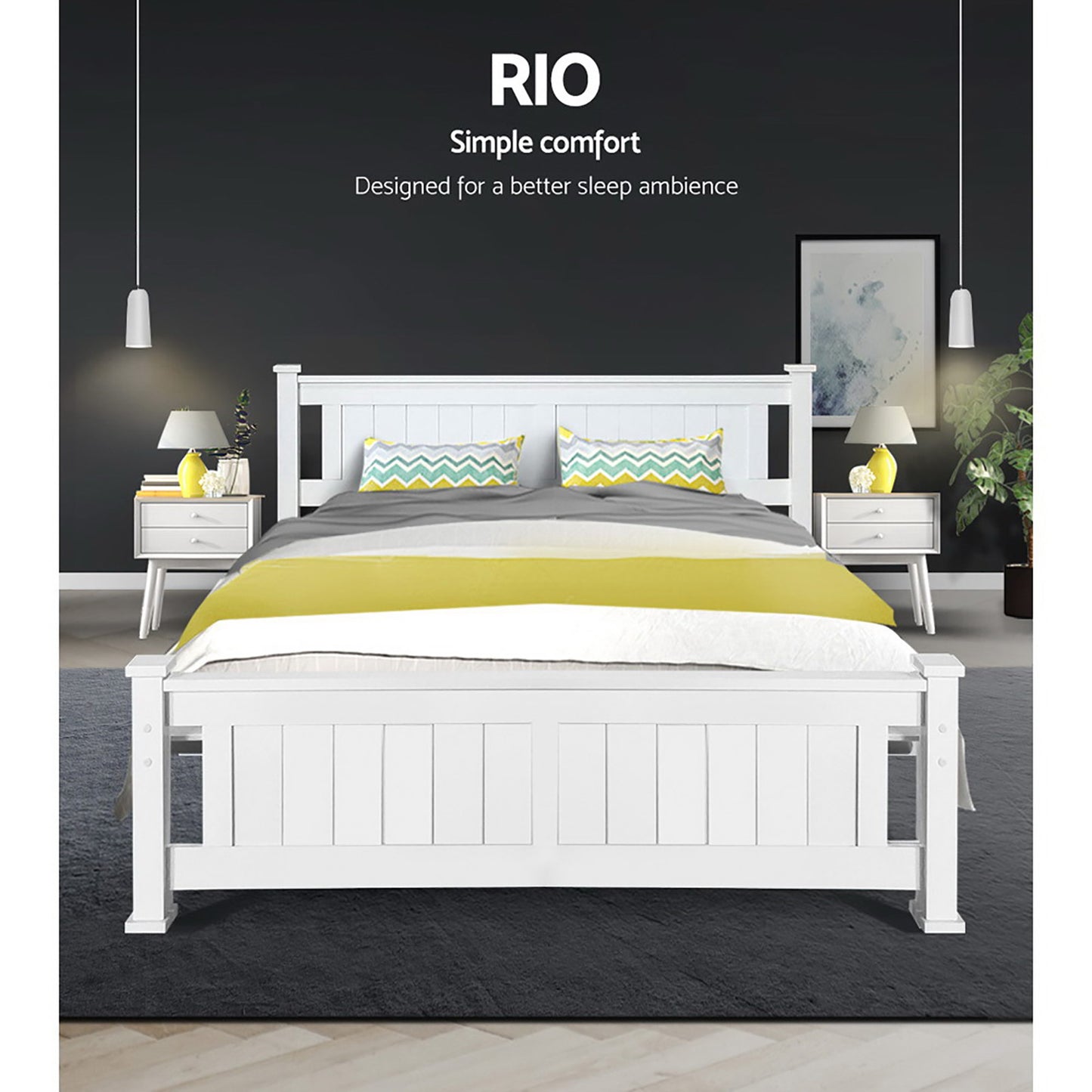 Artiss Bed Frame Queen Size Wooden White RIO-3