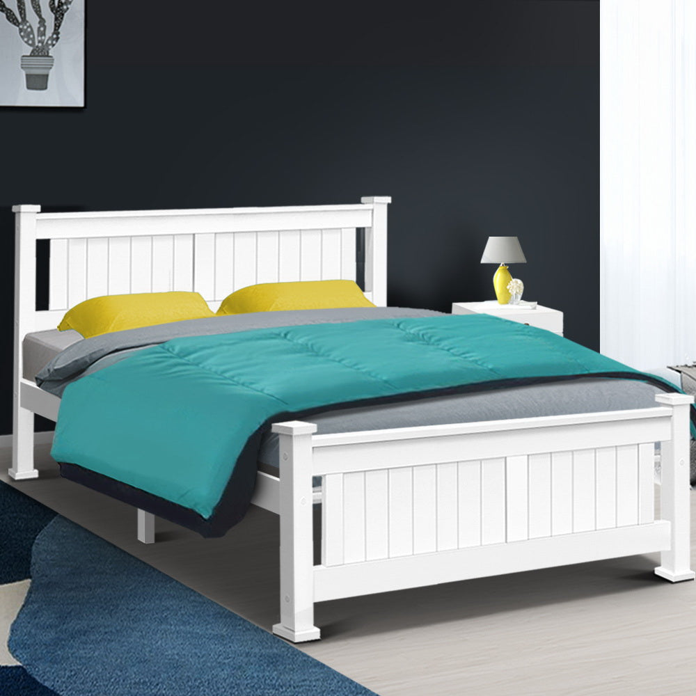 Artiss Bed Frame Queen Size Wooden White RIO-7