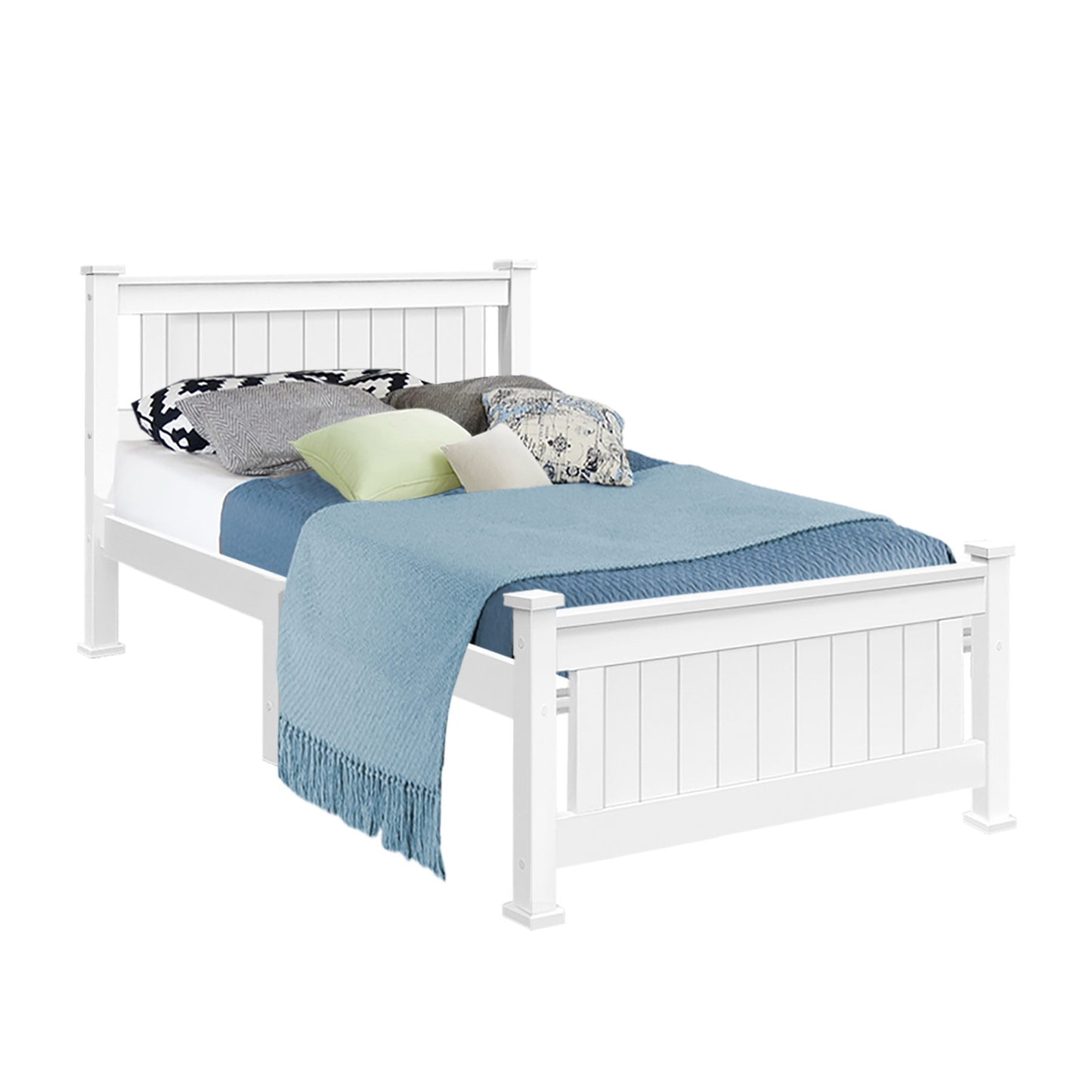 Artiss Bed Frame Single Size Wooden White RIO-0