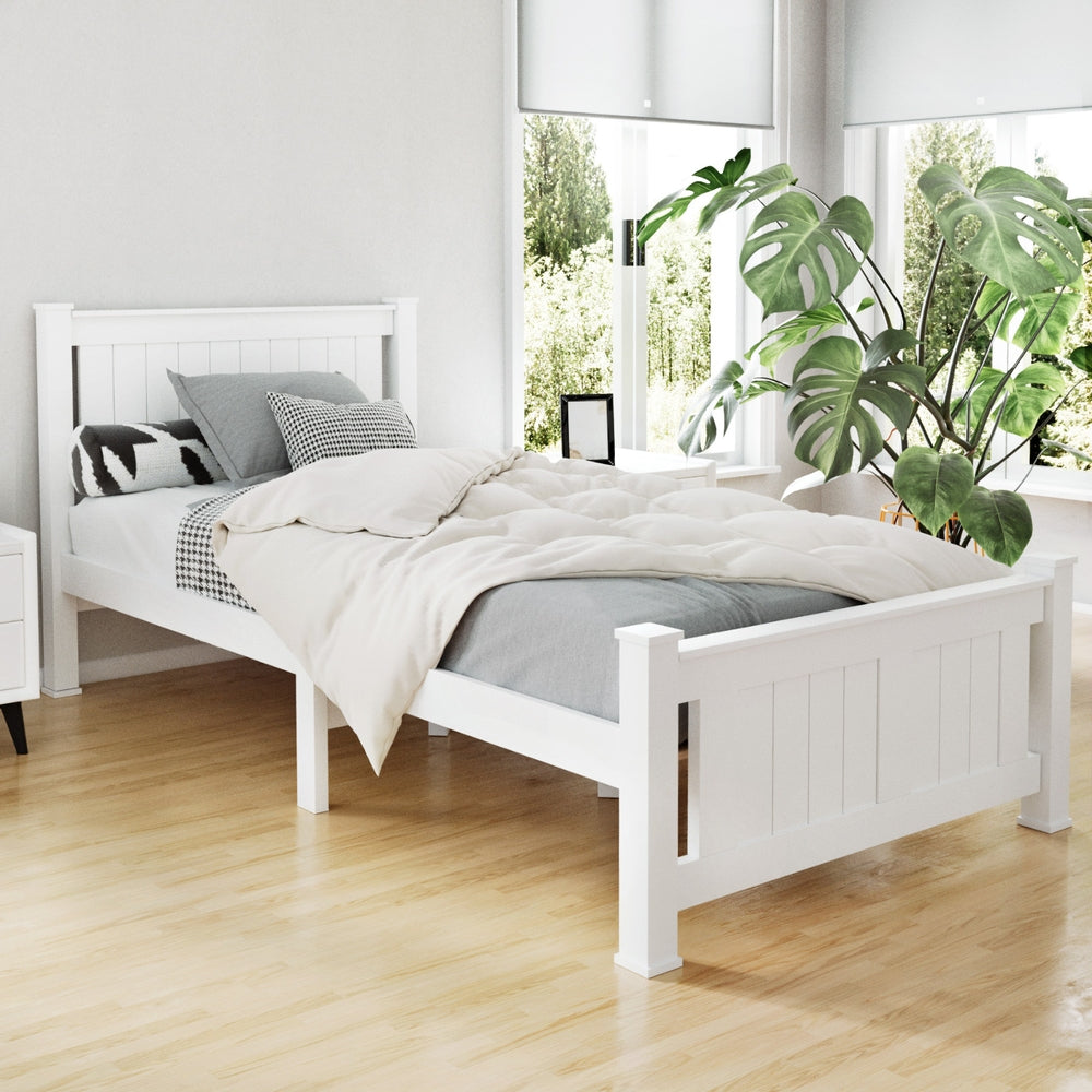 Artiss Bed Frame Single Size Wooden White RIO-1