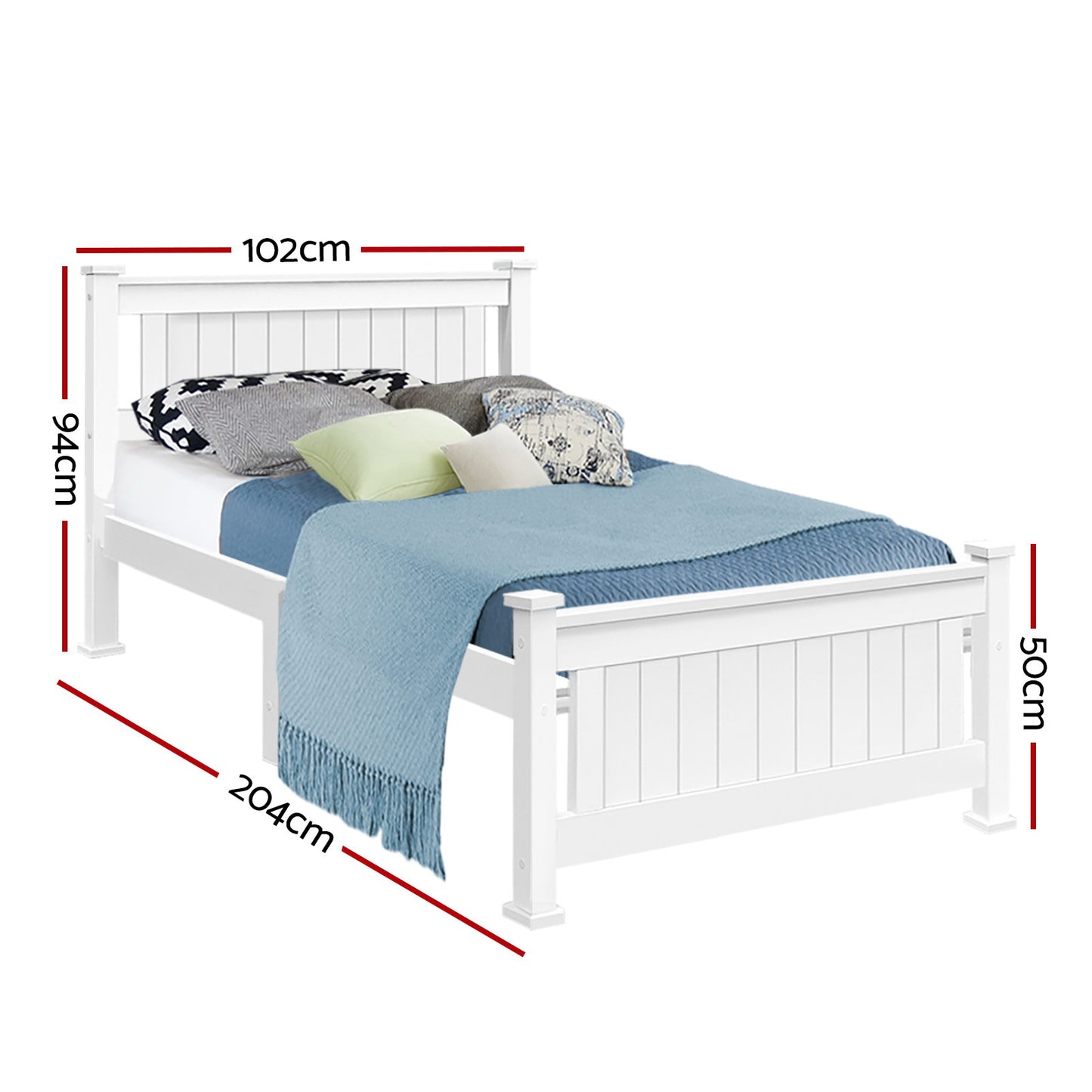 Artiss Bed Frame Single Size Wooden White RIO-2