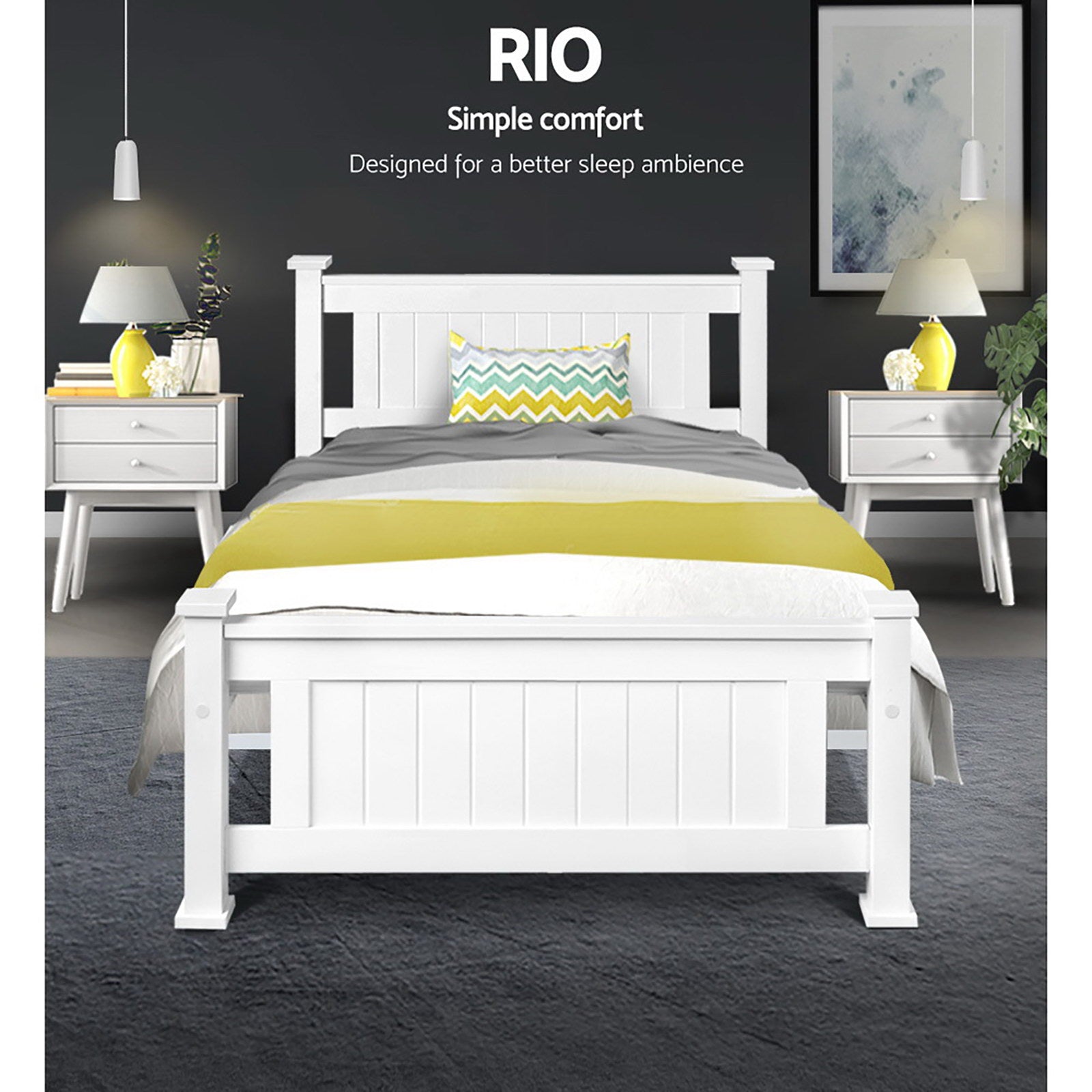 Artiss Bed Frame Single Size Wooden White RIO-3