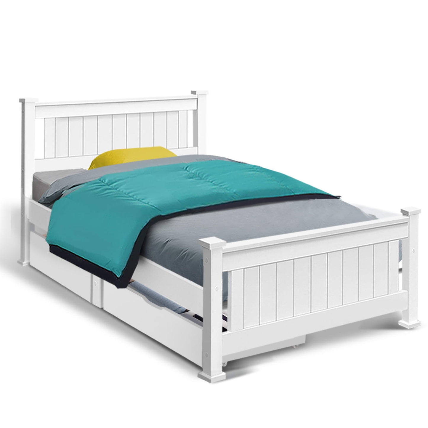 Artiss Bed Frame Single Size Wooden with 2 Drawers White RIO-0