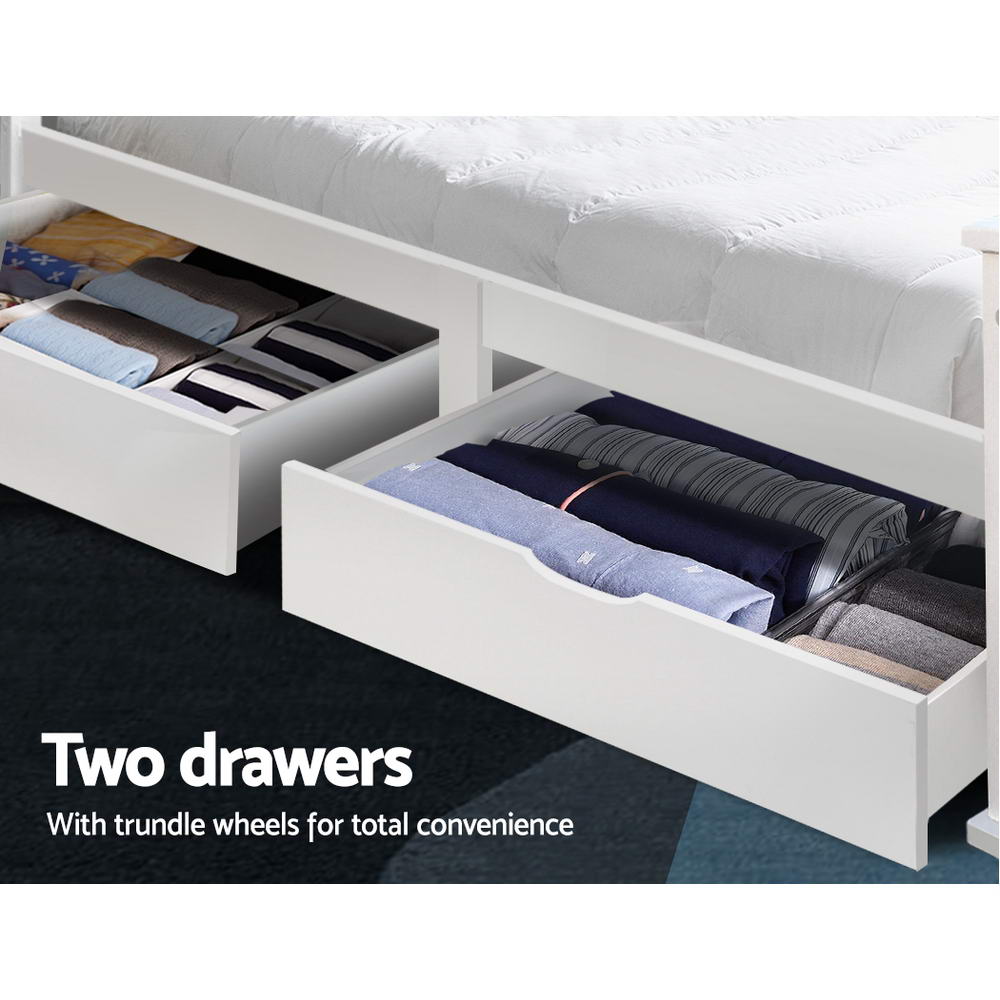 Artiss Bed Frame Single Size Wooden with 2 Drawers White RIO-5