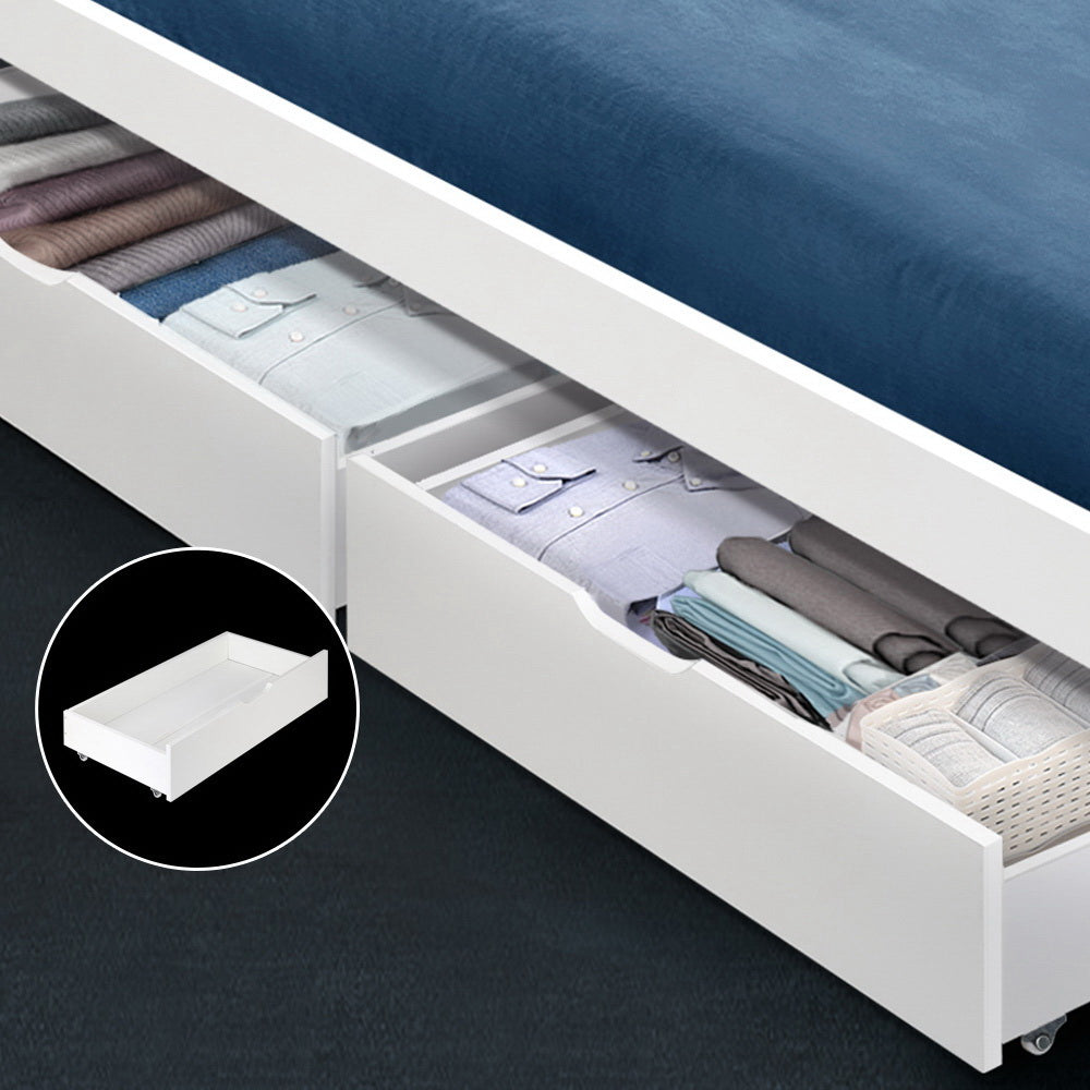 Artiss 2x Bed Frame Storage Drawers Trundle White-6