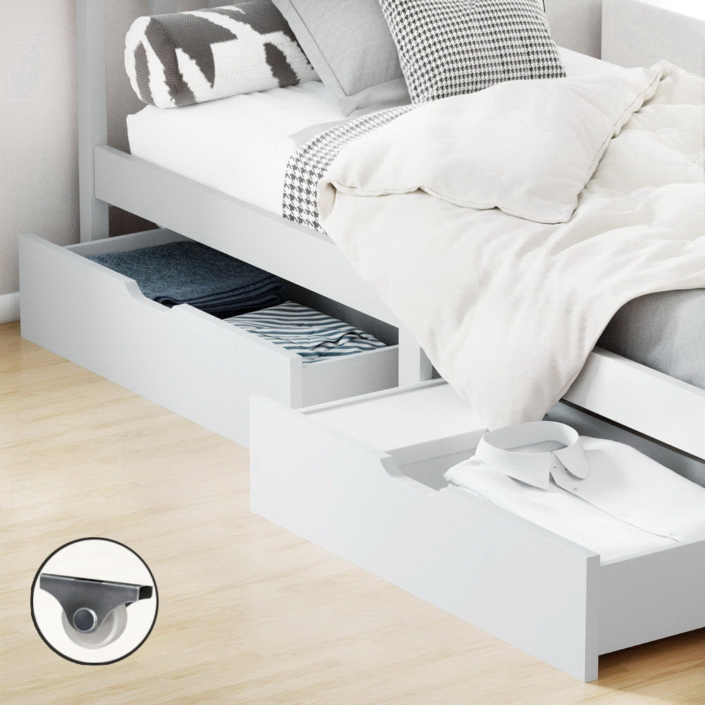 Artiss 2x Bed Frame Storage Drawers Trundle White-7