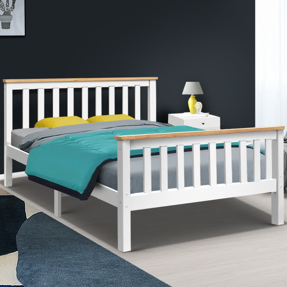 Artiss Bed Frame Double Size Wooden White PONY-6