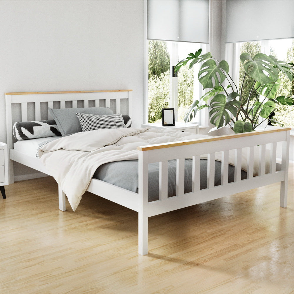 Artiss Bed Frame Double Size Wooden White PONY-7