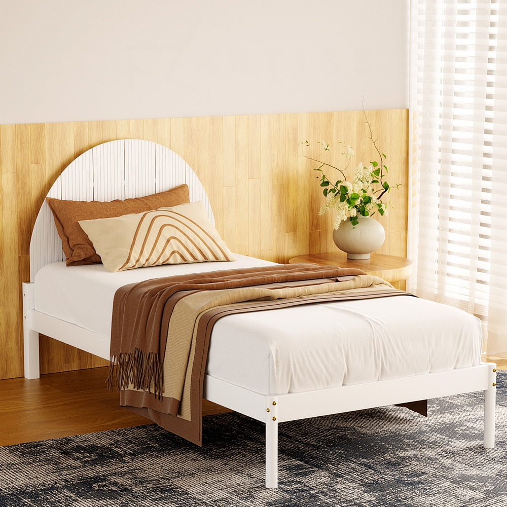 Artiss Bed Frame Single Size Wooden White DALY-6