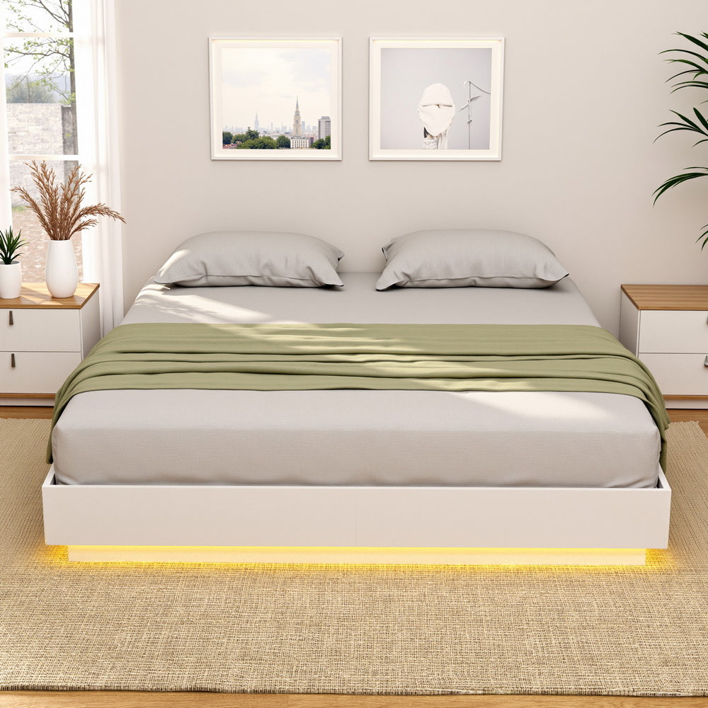 Artiss Double Bed Frame with 16Colour Led Light Wooden Platform Bed Base DAYGLOW-6