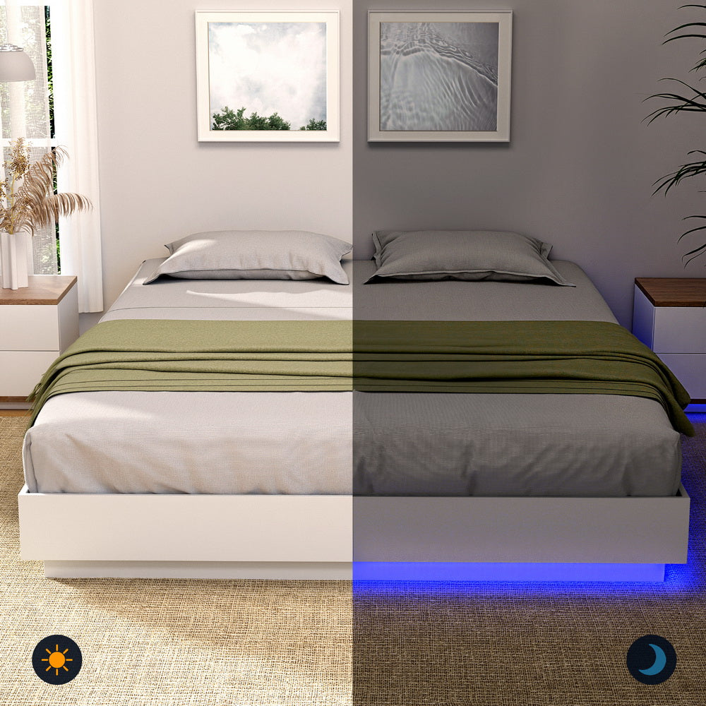 Artiss Queen Bed Frame with 16Colour Led Light Wooden Platform Bed Base DAYGLOW-4