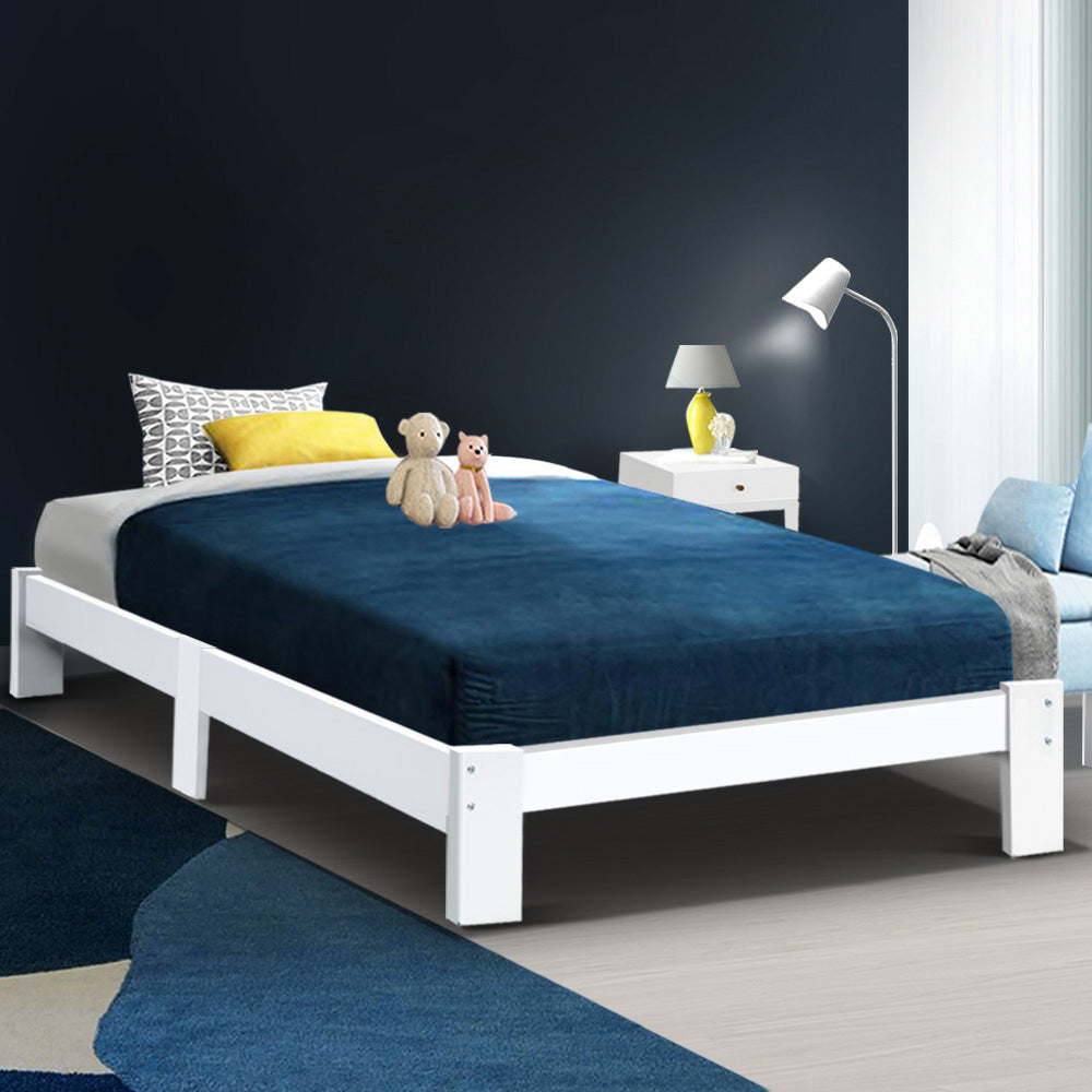 Artiss Bed Frame King Single Size Wooden White JADE-6