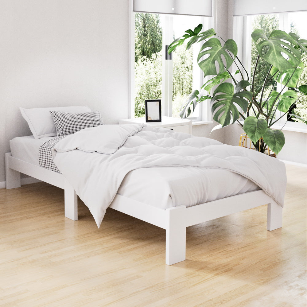 Artiss Bed Frame Single Size Wooden White JADE-7