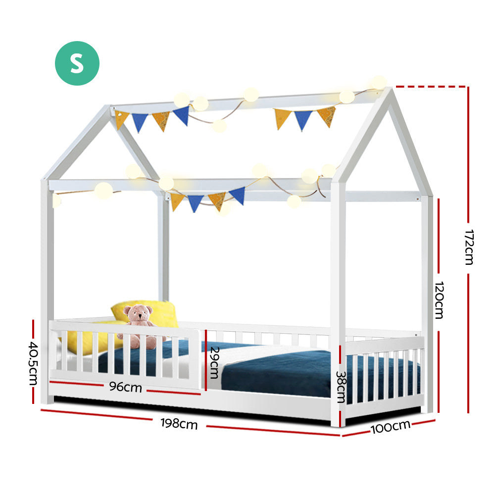 Artiss Bed Frame Wooden Kids House Frame White ROCK-1