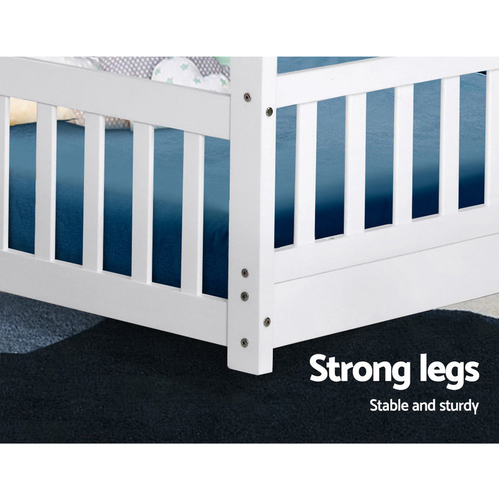 Artiss Bed Frame Wooden Kids House Frame White ROCK-4