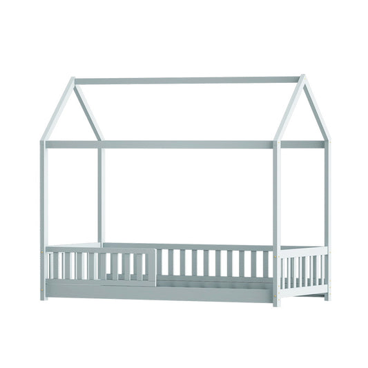 Artiss Bed Frame Wooden Kids House Frame Grey ROCK-0