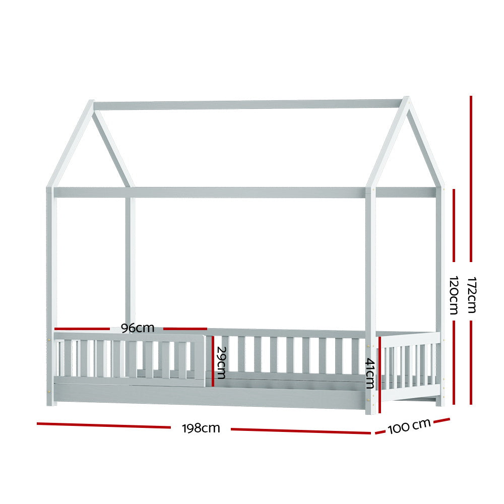 Artiss Bed Frame Wooden Kids House Frame Grey ROCK-1